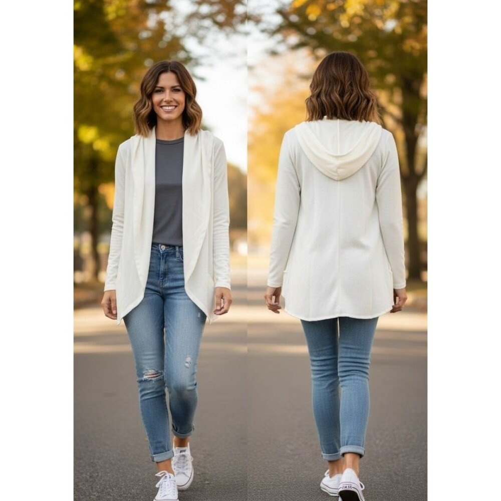 Olivia Sky Cardigan Small Ivory White  Solid